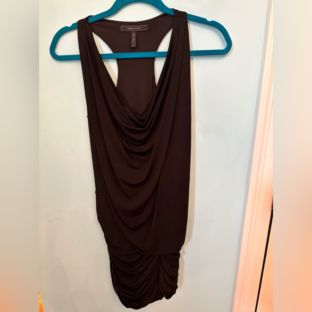 BCBG black fitted drapped front dress